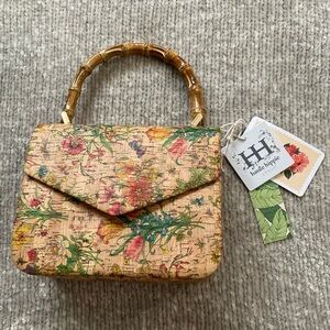 Haute‎ Hippie Handbag Cork Bamboo Whispy Floral Retro Classic